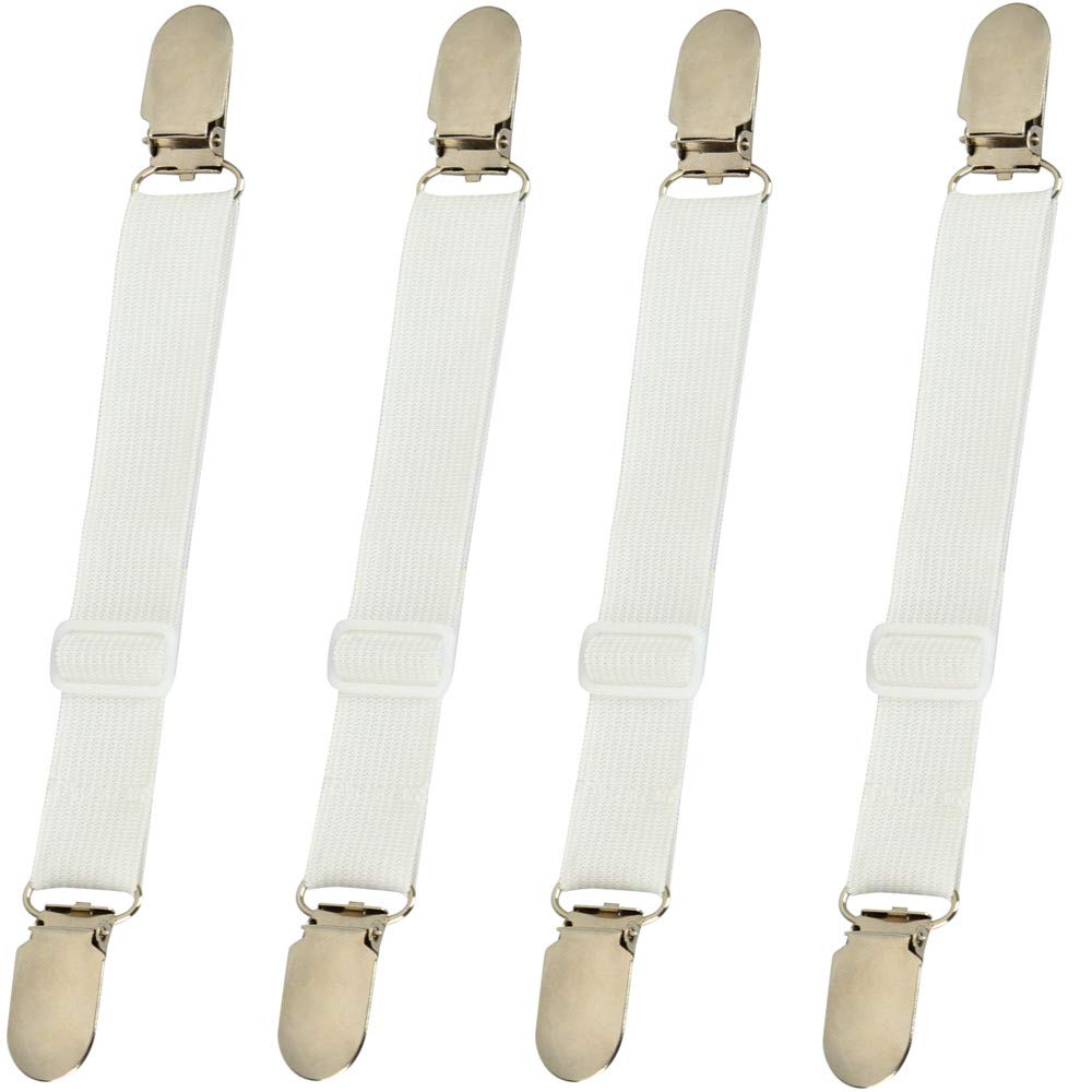 Bbdou Bed Sheet Clips Straps Sheet Holder Mattress Clips, 4 Pcs Adjustable Elastic Bed Sheet Grippers Straps Suspender Fasteners